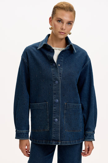 Cepli Uzun Kollu Düğmeli Regular İndigo Denim Ceket