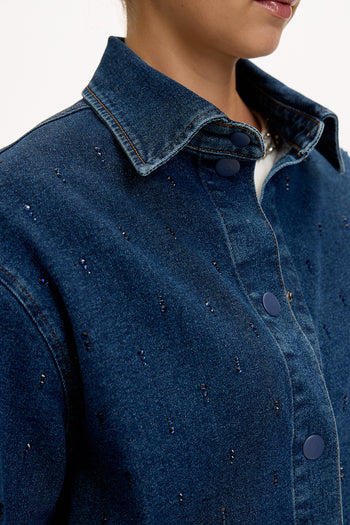 Cepli Uzun Kollu Düğmeli Regular İndigo Denim Ceket
