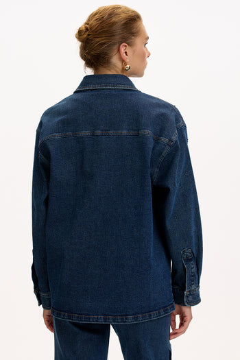 Cepli Uzun Kollu Düğmeli Regular İndigo Denim Ceket