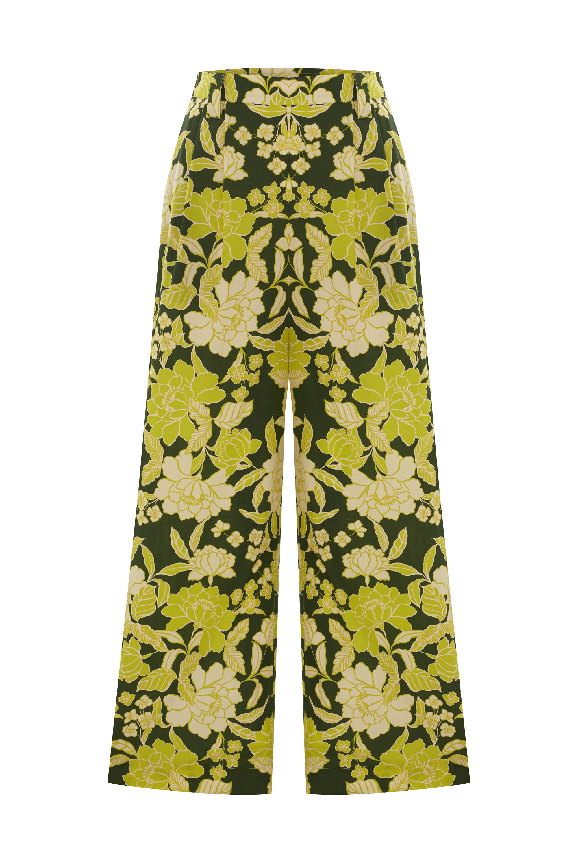 Floral Desenli Yeşil Pantolon