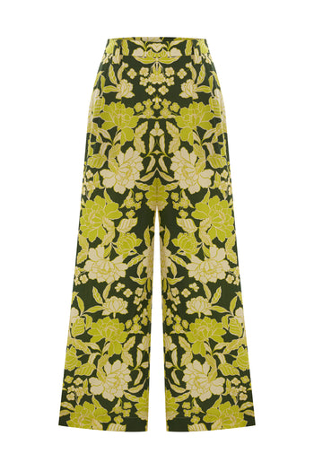 Floral Desenli Yeşil Pantolon