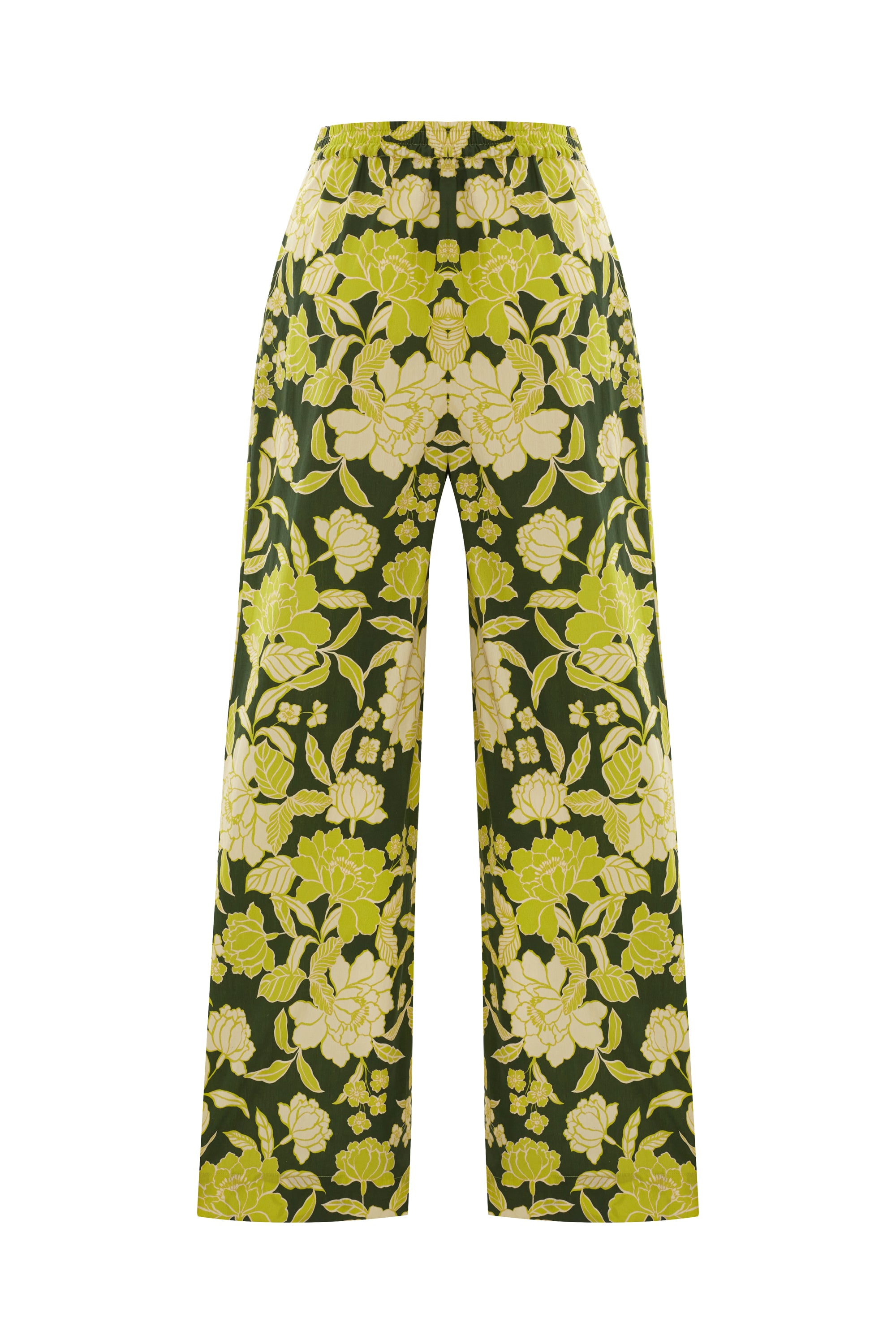 Floral Desenli Yeşil Pantolon