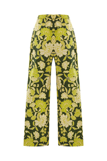 Floral Desenli Yeşil Pantolon