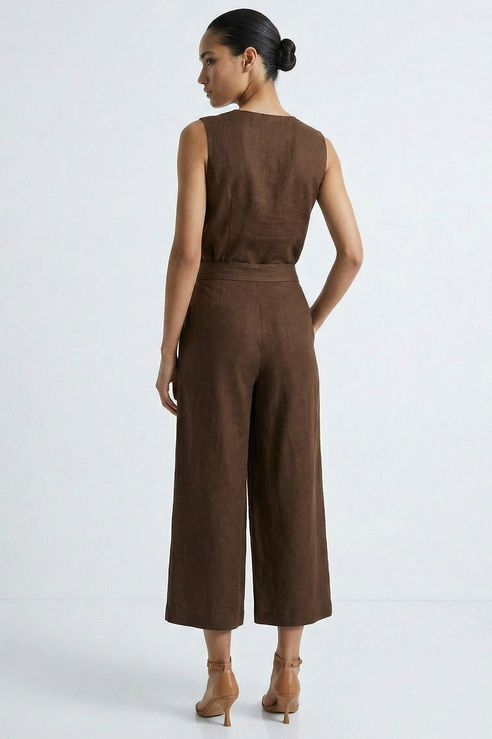 Cepli Fermuarlı Culotte Regular Keten Kahve Pantolon