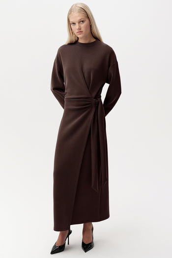 Bisiklet Yaka Bağlama Detaylı Regular Midi Elbise