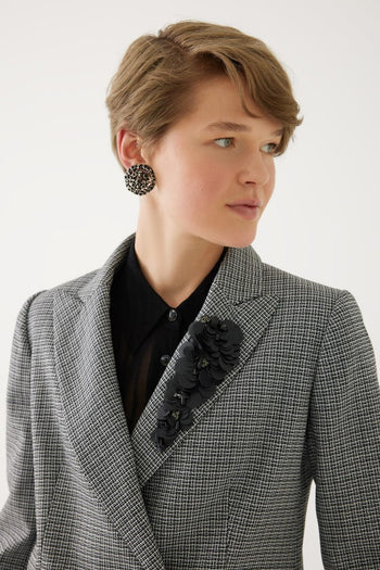 Yaka İşlemeli Ekoseli Ceket