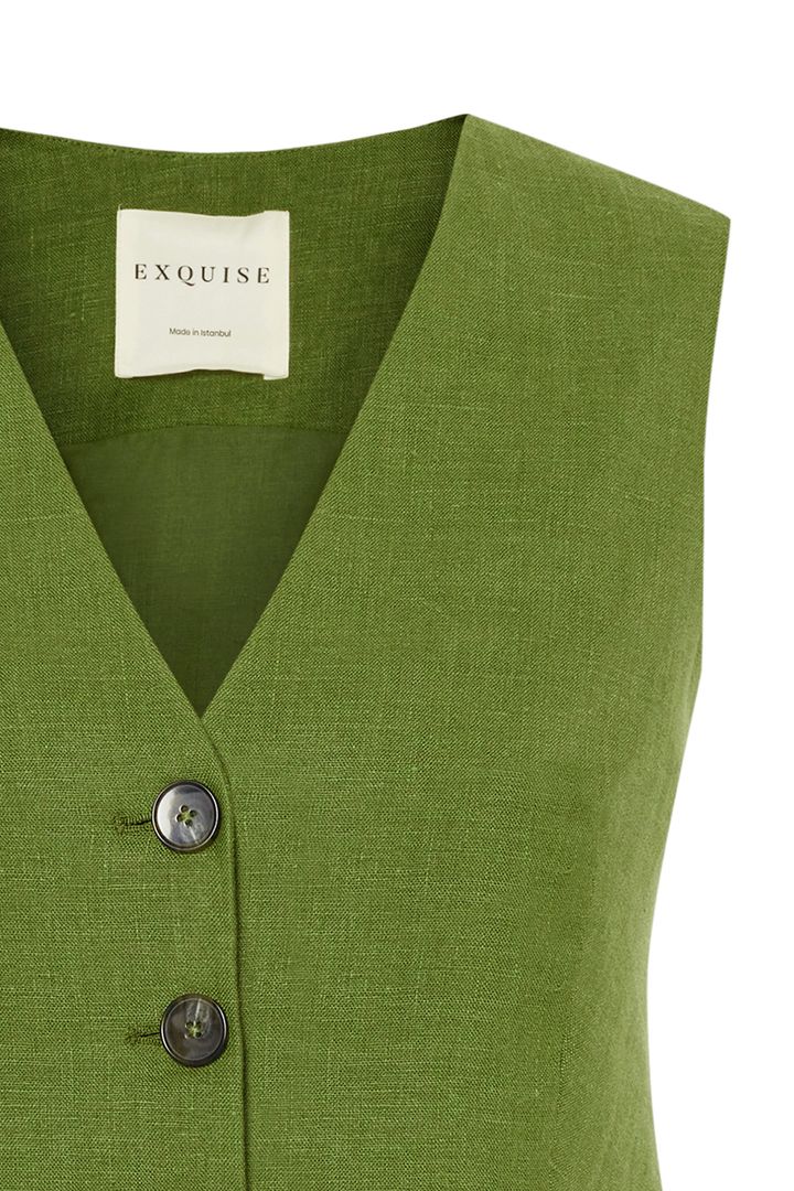 Düğme Detaylı Slim Fit Haki Yelek