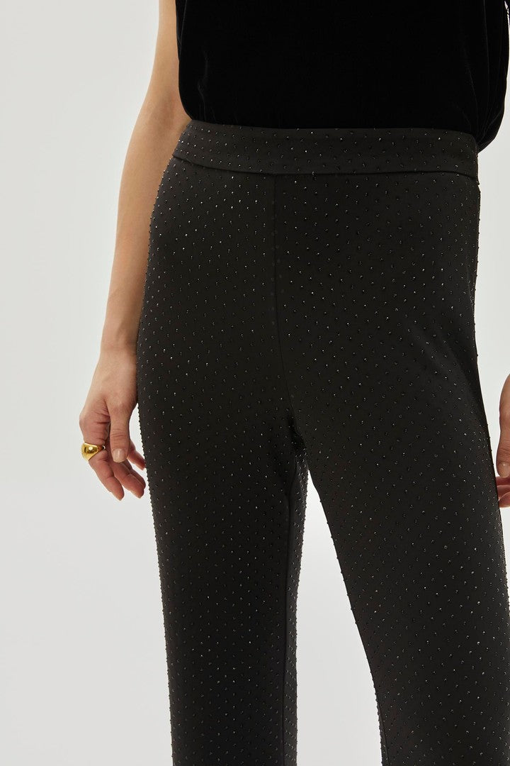 Pul Baskılı İspanyol Paça Slimfit Siyah Örme Pantolon