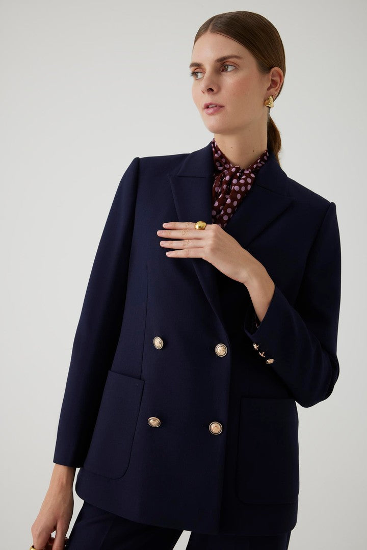 Kruvaze Rahat Kesim Lacivert Blazer Ceket