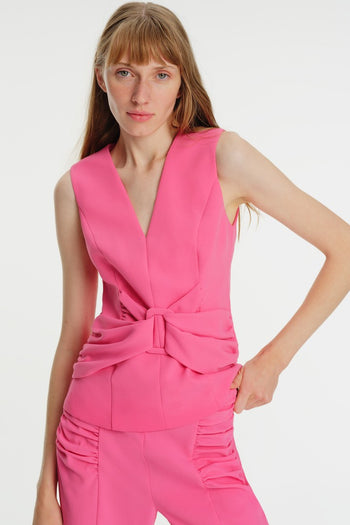 Bel Detaylı V Yaka Krep Bluz