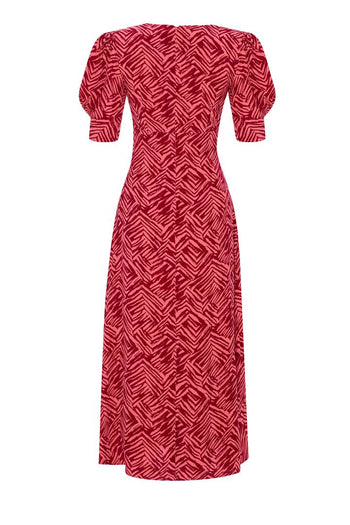 Balon Kol Desenli V Yaka Regular Elbise