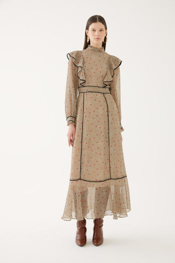 Volanlı Biyeli Hakim Yaka Elbise