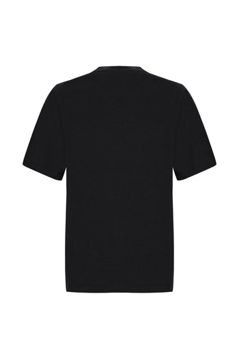 Bisiklet Yaka İşlemeli Regular Siyah T-shirt