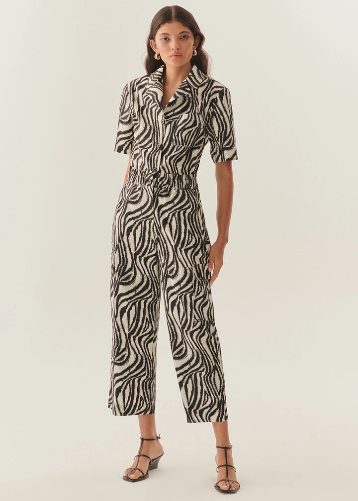 Beli Lastikli Zebra Desenli Regular Pamuklu Pantolon