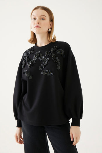 Çiçek İşlemeli Sweatshirt