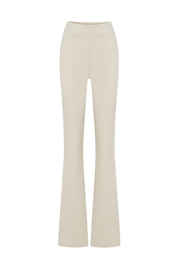 Bej Yüksek Bel İspanyol Paça Örme Pantolon