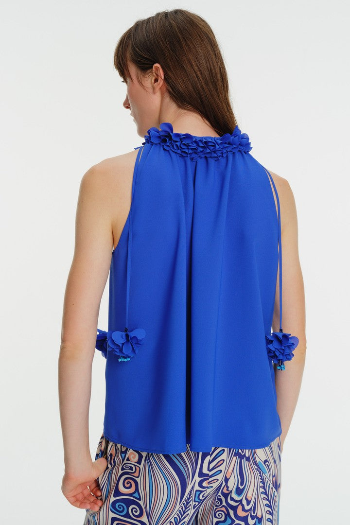 Halter Yaka Lazer Kesim Bluz
