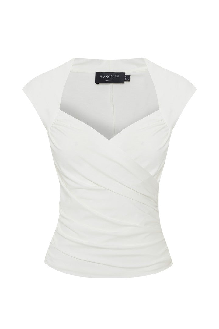 Kruvaze Yaka Slim Fit Beyaz Bluz