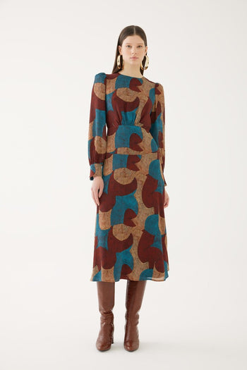 Balon Kol Parçalı Otantik Elbise