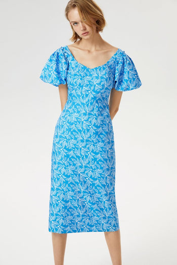 Balon Kollu Midi Boy Elbise