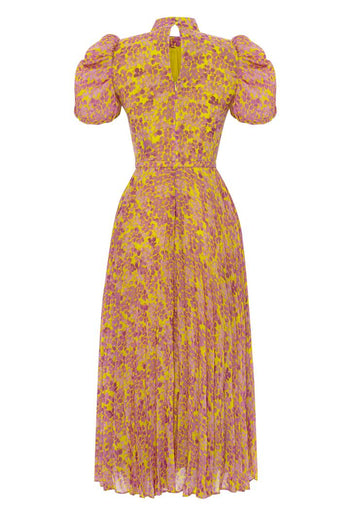 Balon Kol Desenli Dik Yaka Maxi Elbise