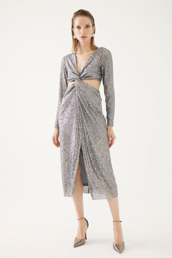 Bel Detaylı Payetli Elbise