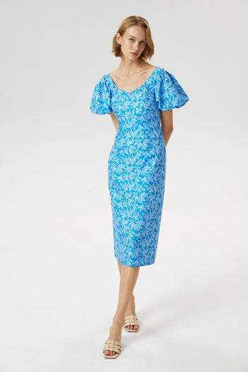 Balon Kollu Midi Boy Elbise