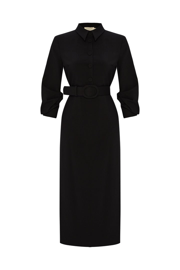 Kemerli Slim Fit Midi Elbise