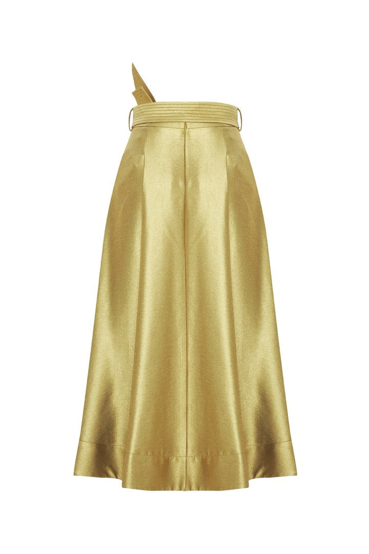 Kuşak Detaylı Regular Gold Midi Etek