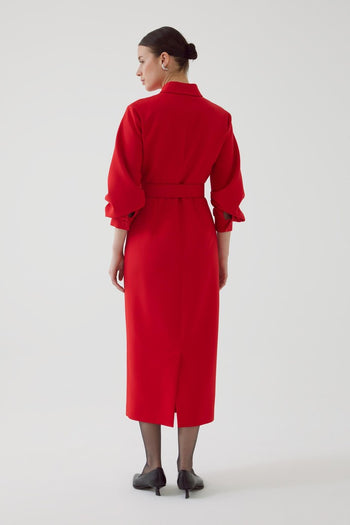 Kemerli Slim Fit Midi Elbise
