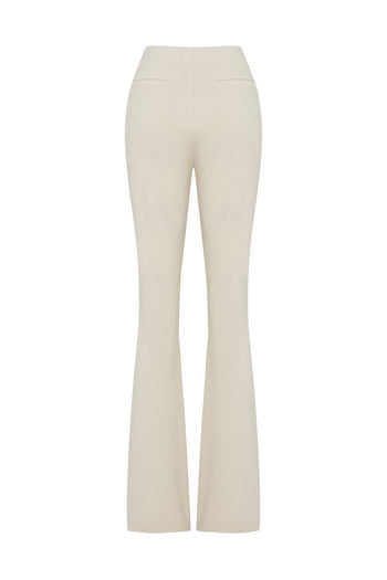 Bej Yüksek Bel İspanyol Paça Örme Pantolon