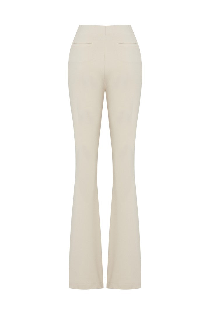 Bej Yüksek Bel İspanyol Paça Örme Pantolon