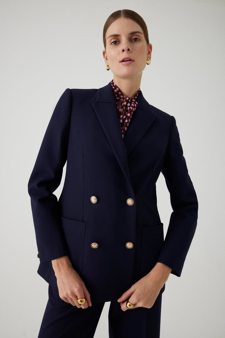Kruvaze Rahat Kesim Lacivert Blazer Ceket
