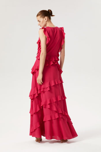 Volanlı V Yaka Elbise