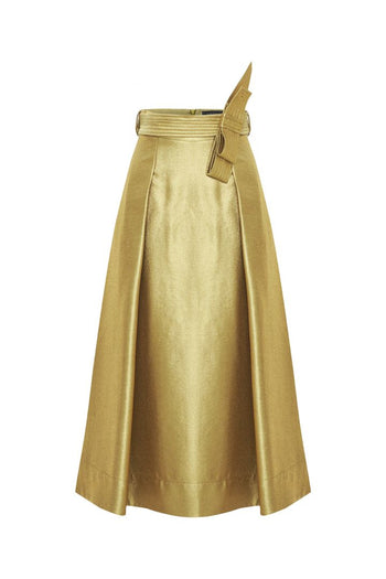 Kuşak Detaylı Regular Gold Midi Etek