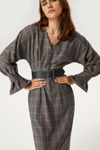 Volan Kollu Ekose Elbise