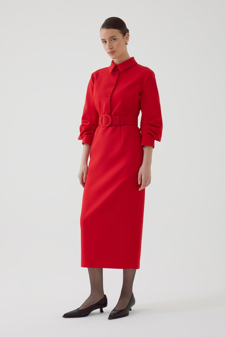 Kemerli Slim Fit Midi Elbise