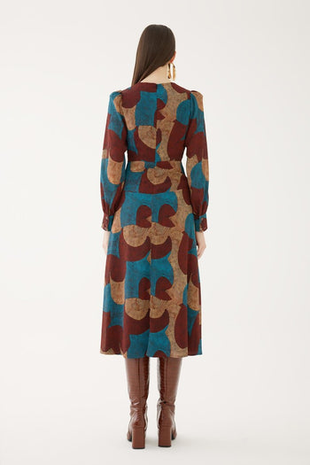 Balon Kol Parçalı Otantik Elbise