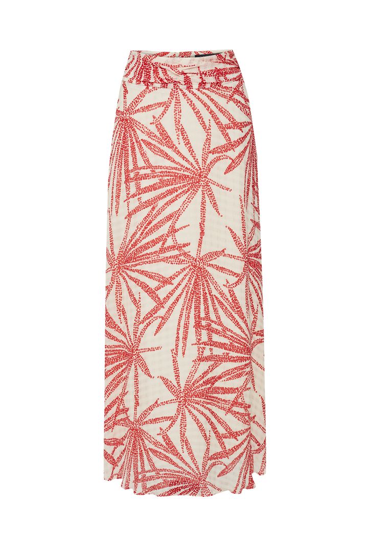 Beli Büzgülü Yaprak Desenli Regular Rayon Şifon Midi Boy Etek