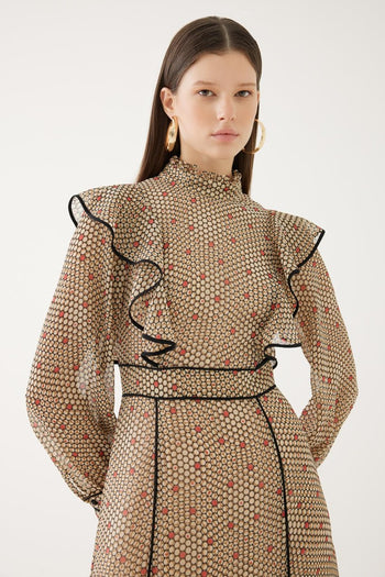 Volanlı Biyeli Hakim Yaka Elbise