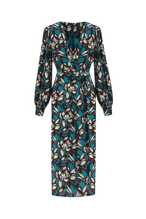 Çiçek Desenli Yırtmaçlı Elbise