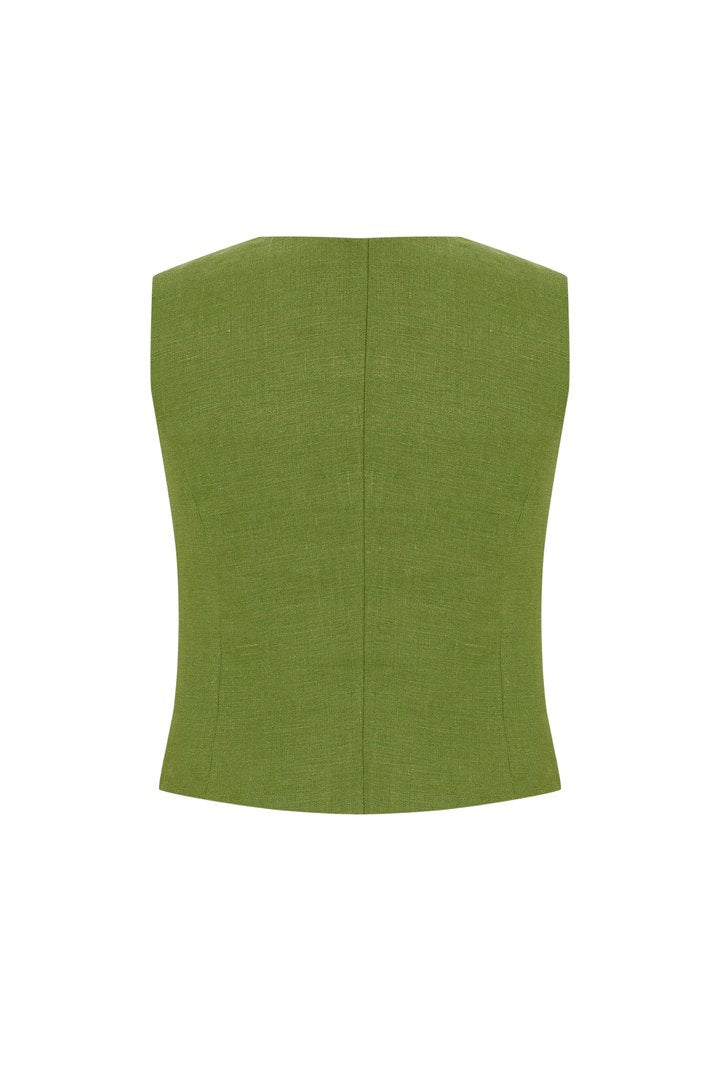 Düğme Detaylı Slim Fit Haki Yelek