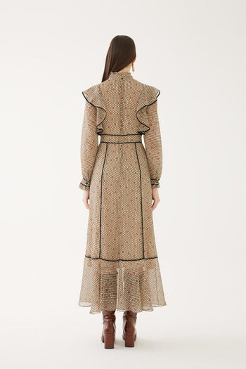 Volanlı Biyeli Hakim Yaka Elbise