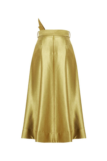 Kuşak Detaylı Regular Gold Midi Etek