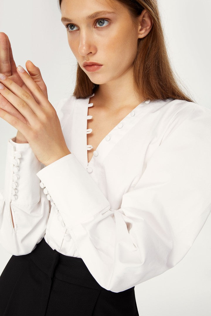 Balon Kol V Yaka Gömlek