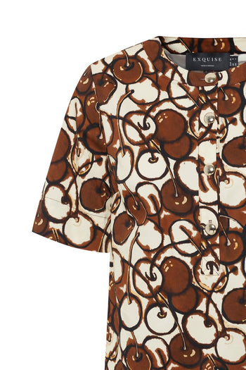 Düğmeli Bisiklet Yakalı Kısa Kol Desenli Mini Çok Renkli Elbise