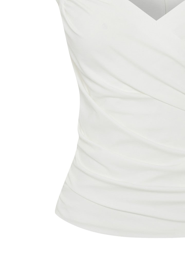 Kruvaze Yaka Slim Fit Beyaz Bluz
