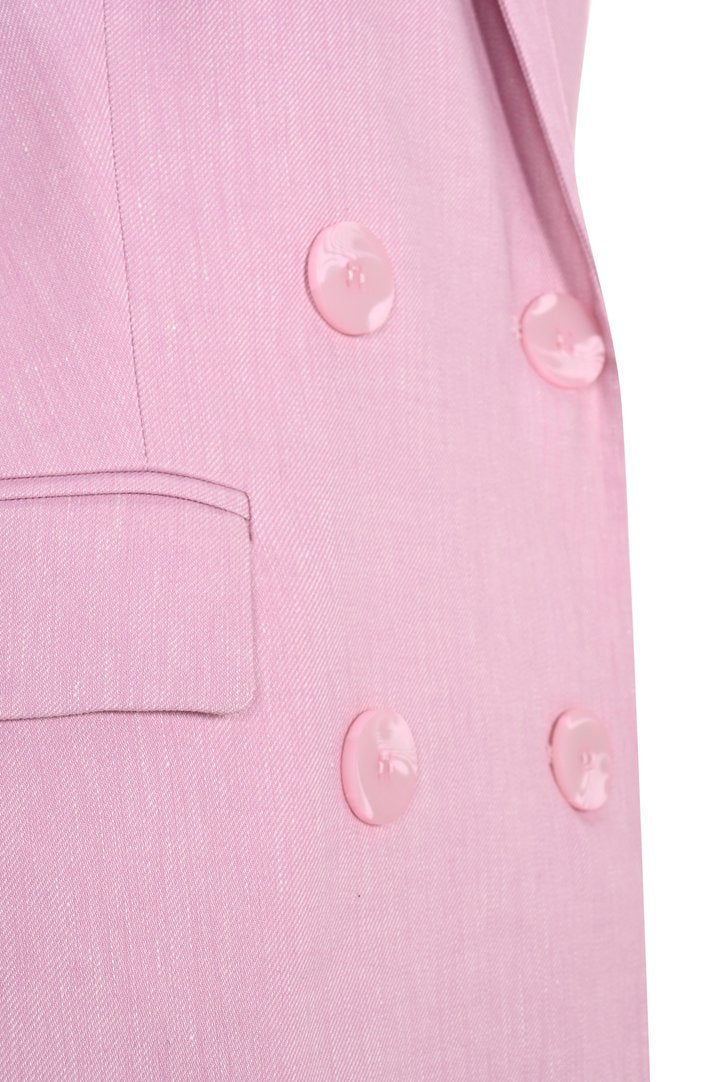 Kruvaze Yaka Keten Regular Pembe Blazer Ceket