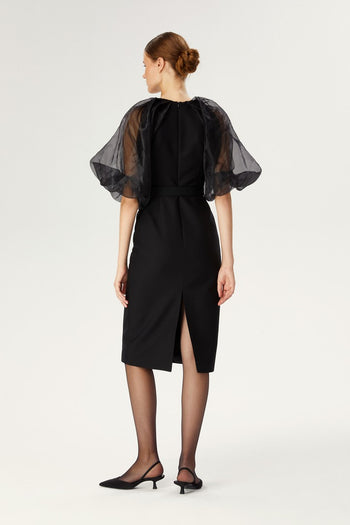 Balon Kollu Siyah Elbise