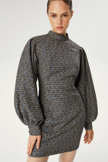 Balon Kol Sırt Detaylı Mini Elbise